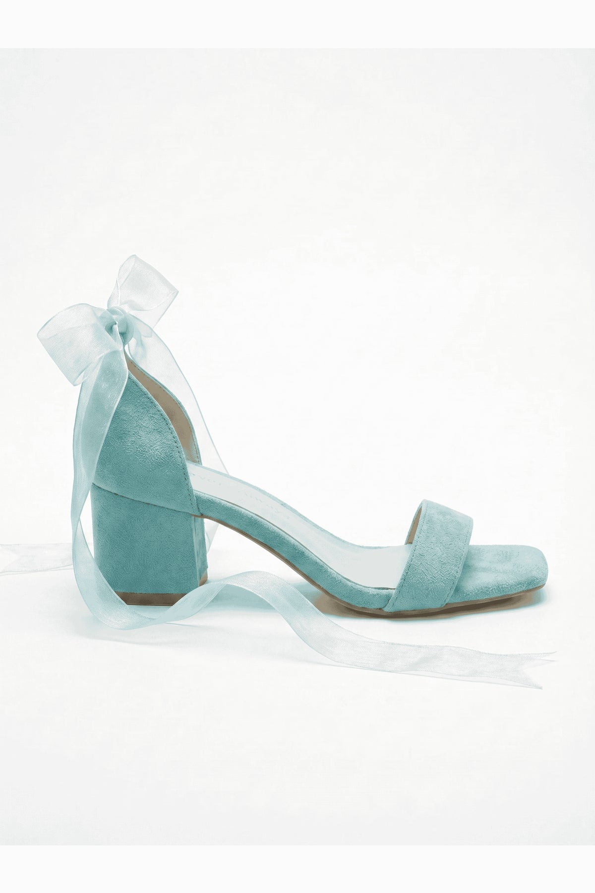 Rova Aqua Blue Suede Organza Ribbon Ankle Strap Block Heel Sandal