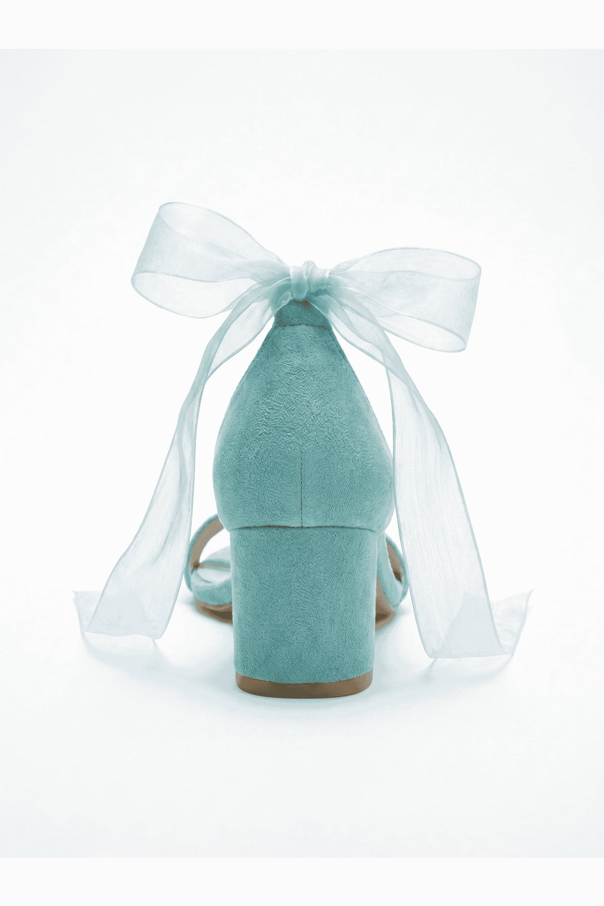 Rova Aqua Blue Suede Organza Ribbon Ankle Strap Block Heel Sandal