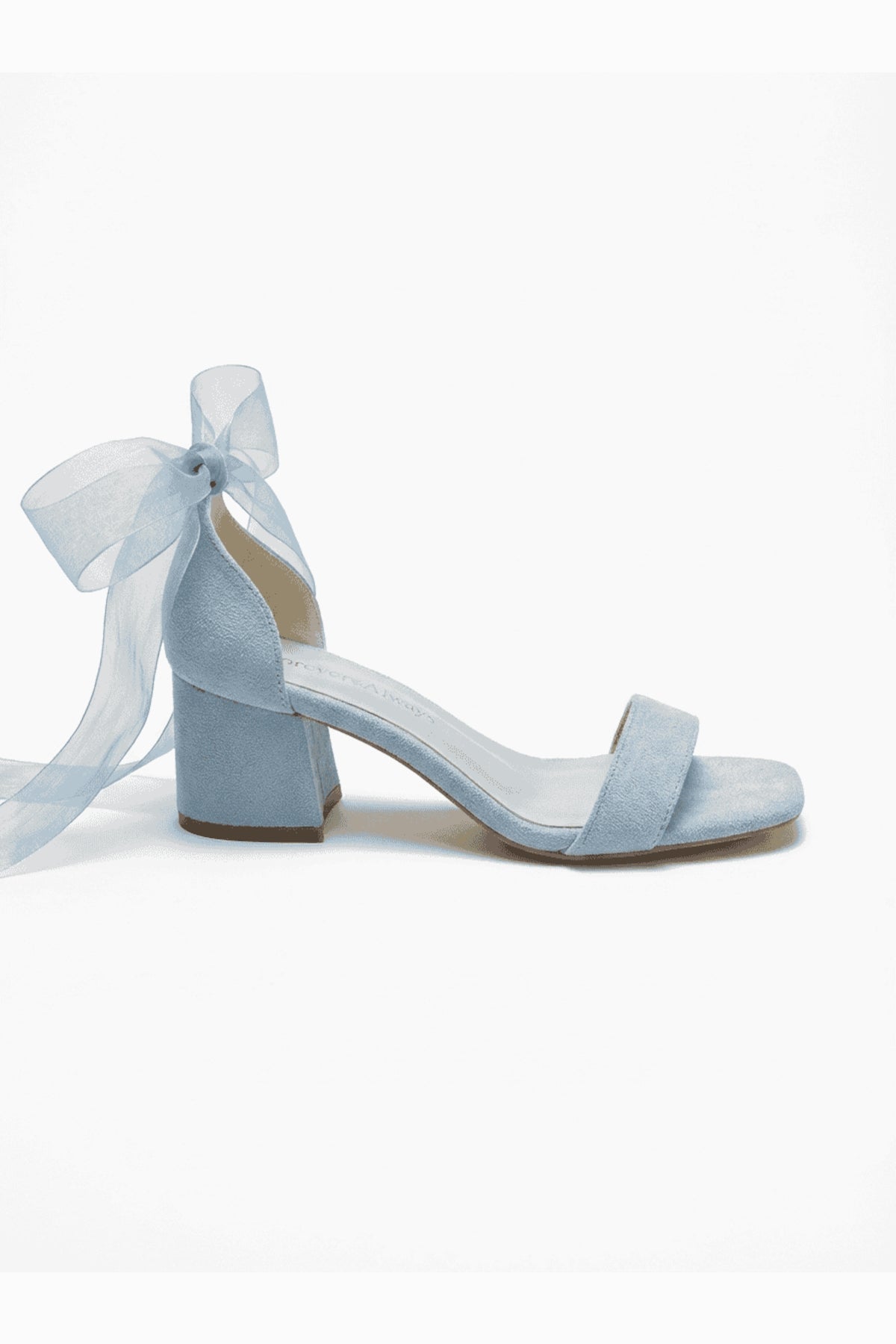 Rova Blue Suede Organza Ribbon Ankle Strap Block Heel Sandal