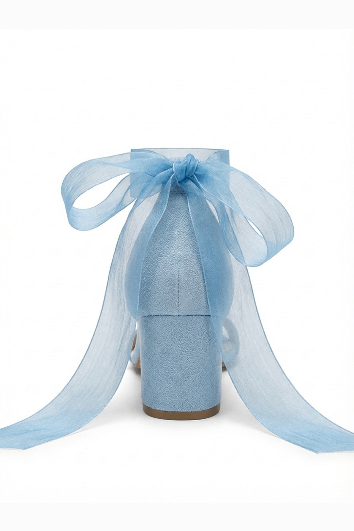 Rova Blue Suede Organza Ribbon Ankle Strap Block Heel Sandal