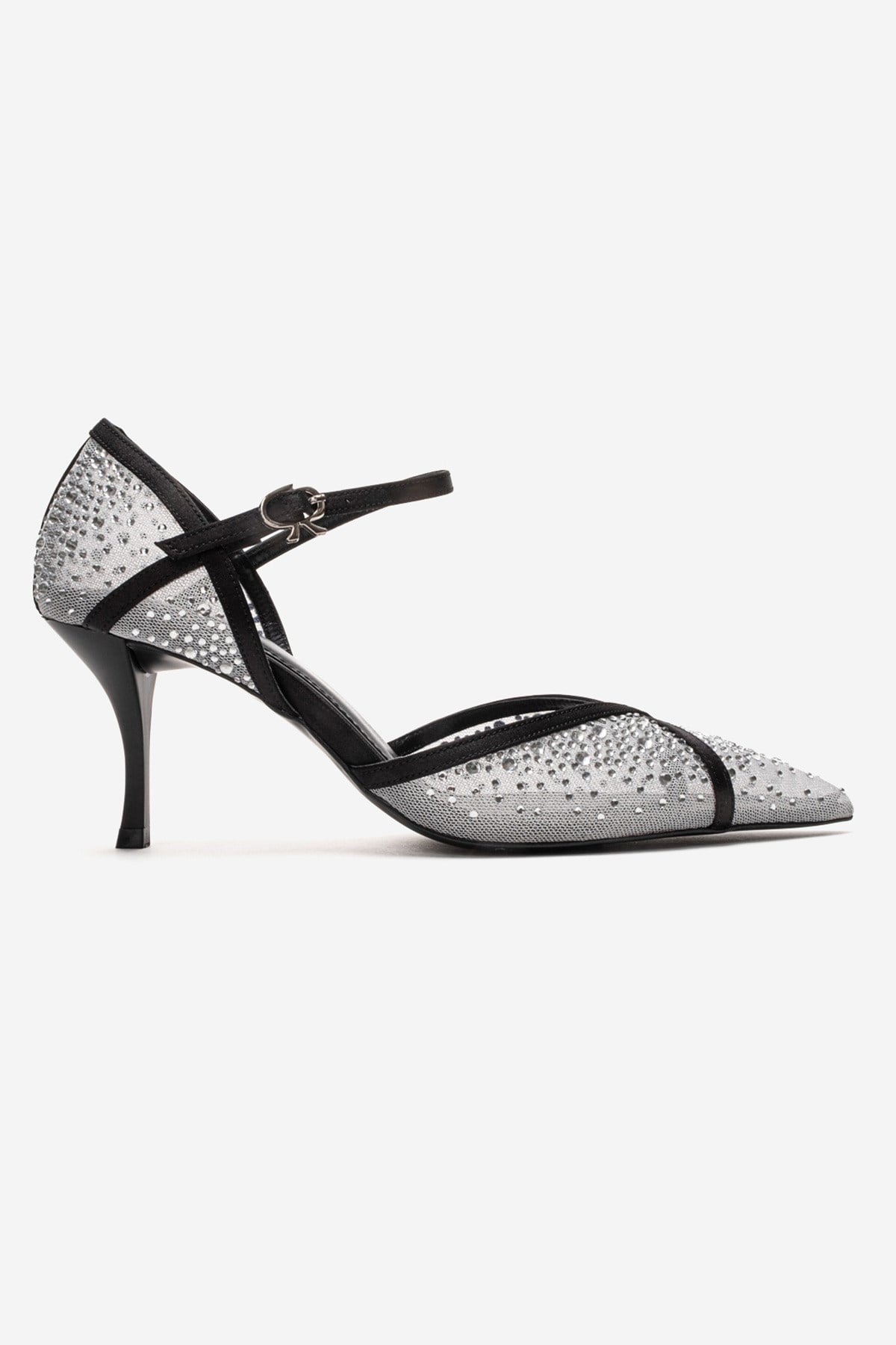 RACHEL - White And Black Genuine Leather Mesh And Satin Stone-Embellished Stiletto Pump (Women)