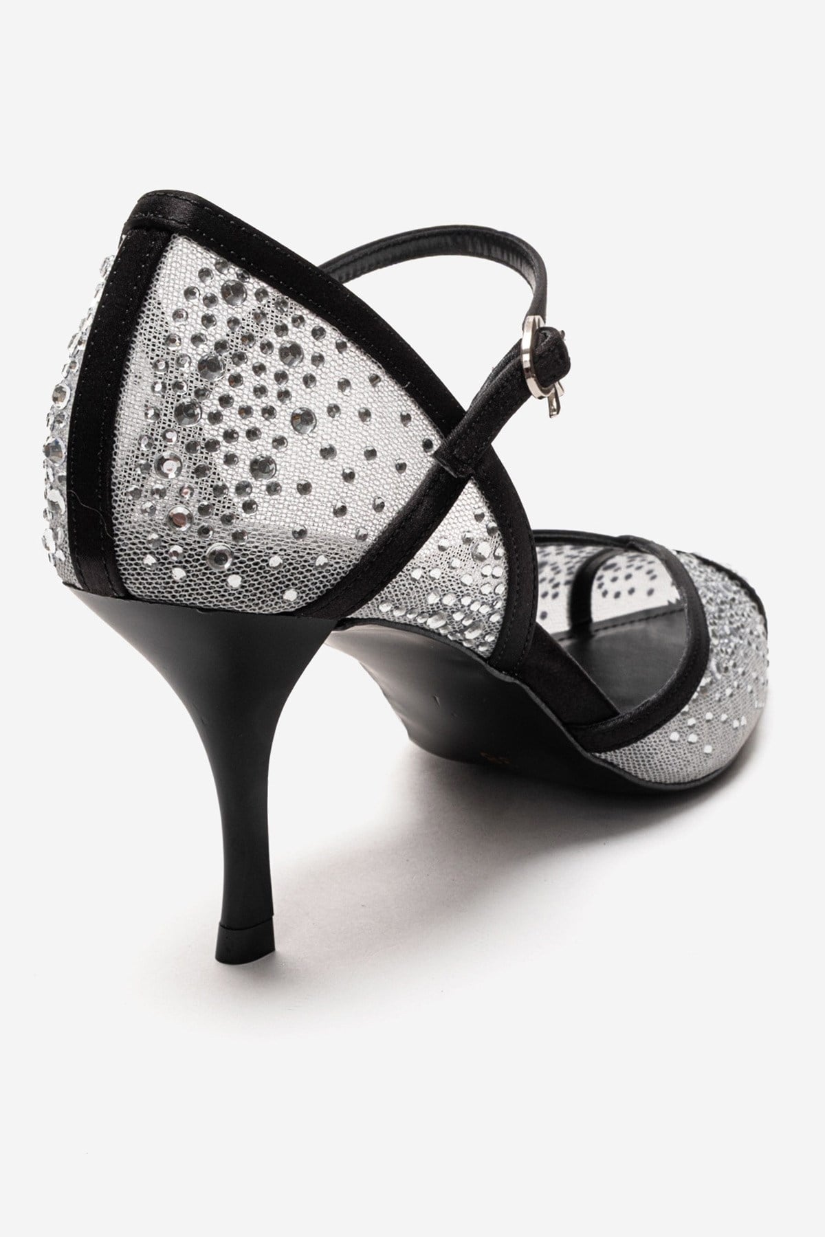 RACHEL - White And Black Genuine Leather Mesh And Satin Stone-Embellished Stiletto Pump (Women)
