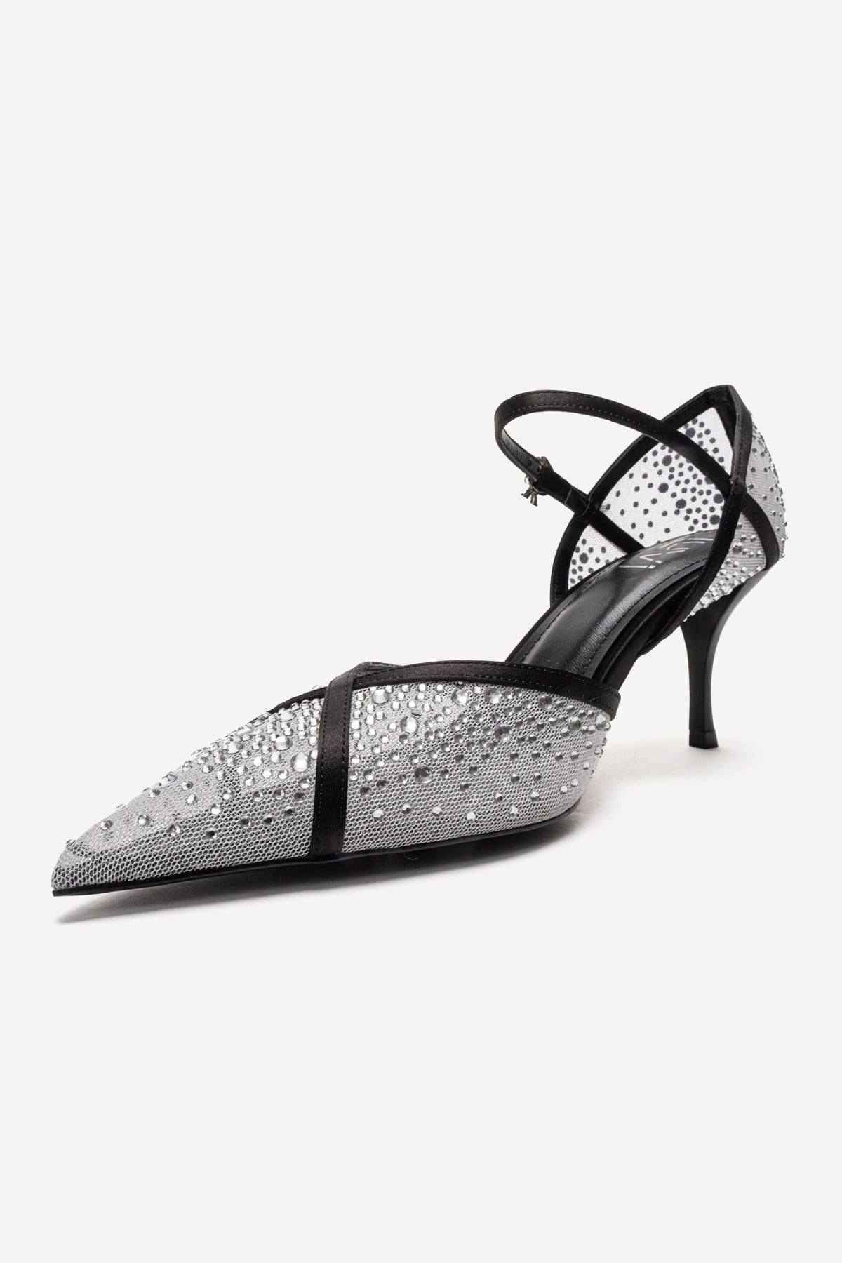 RACHEL - White And Black Genuine Leather Mesh And Satin Stone-Embellished Stiletto Pump (Women)
