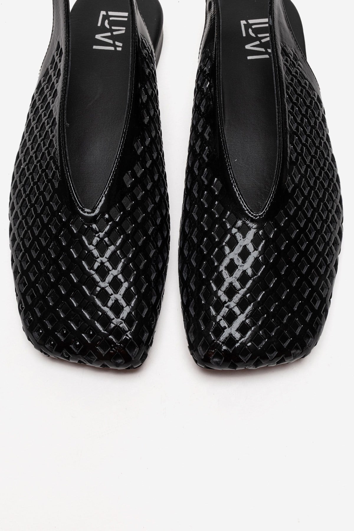 DELIZIA - Black Genuine Leather Closed Front Laser-Cut Sandal (Women)