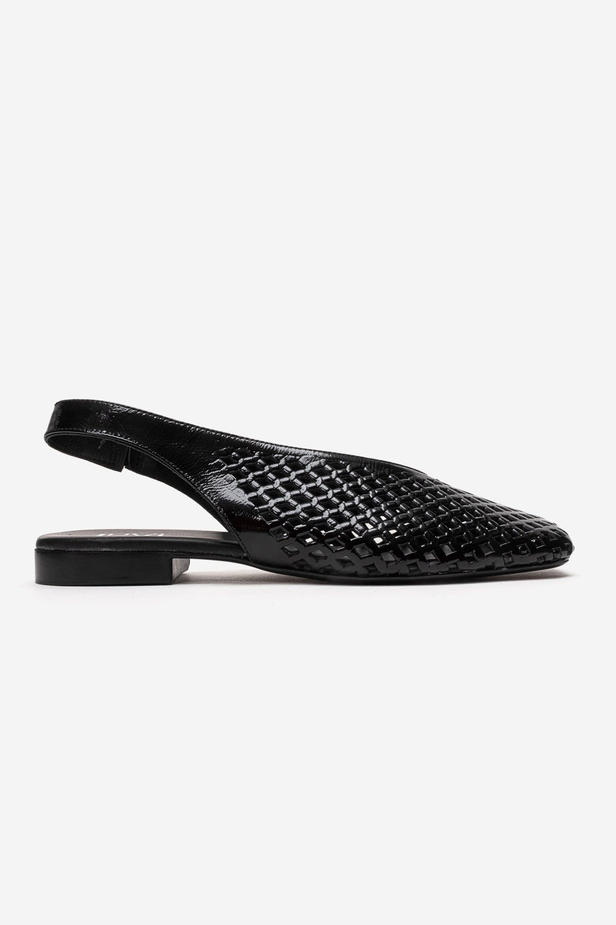 DELIZIA - Black Genuine Leather Closed Front Laser-Cut Sandal (Women)