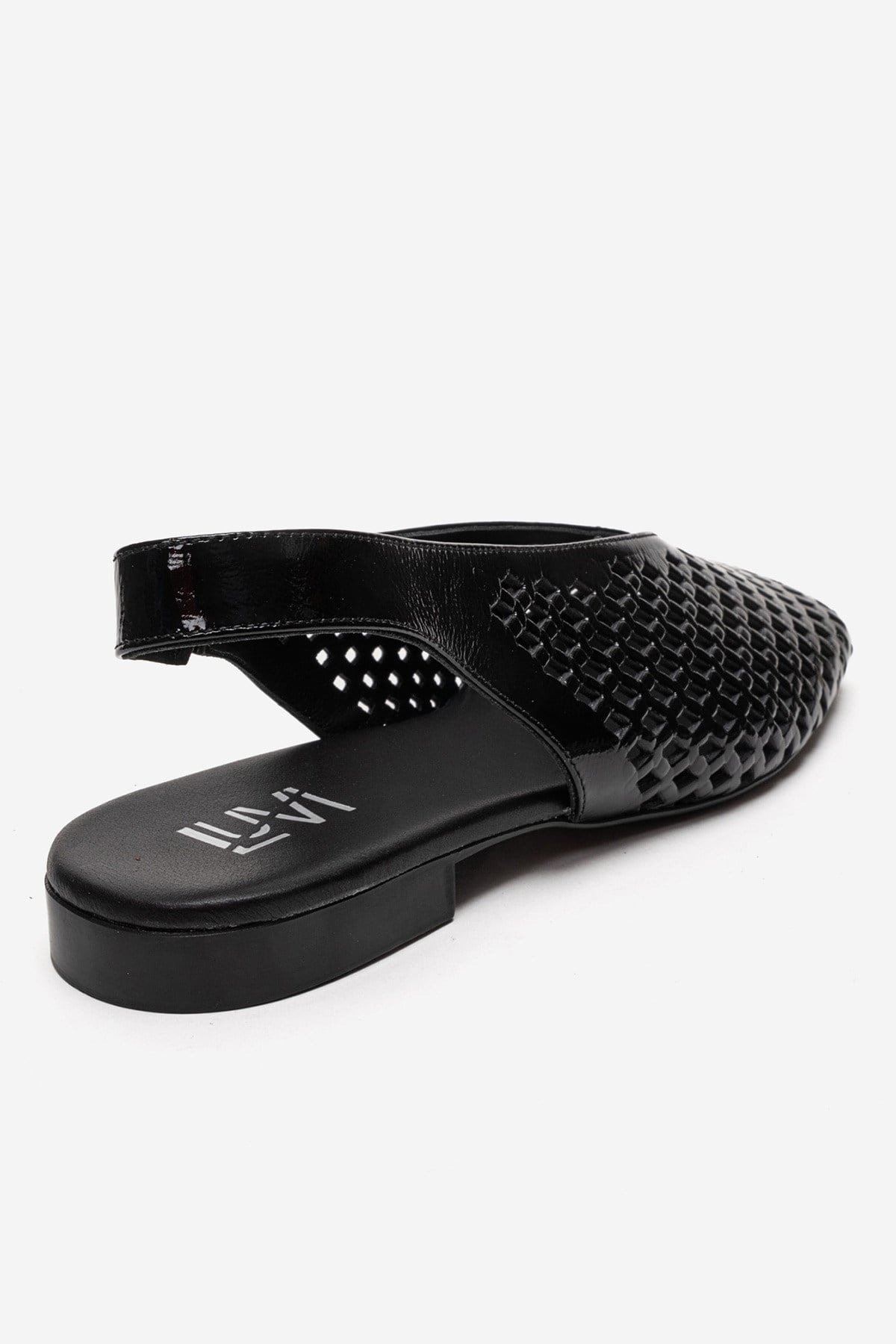 DELIZIA - Black Genuine Leather Closed Front Laser-Cut Sandal (Women)