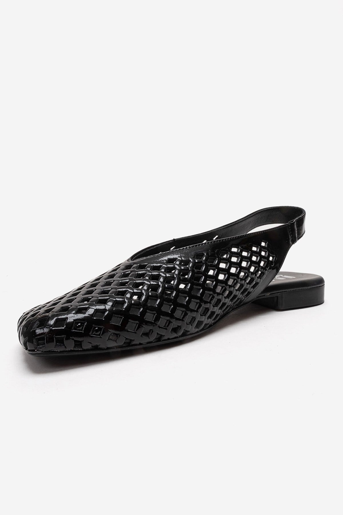 DELIZIA - Black Genuine Leather Closed Front Laser-Cut Sandal (Women)