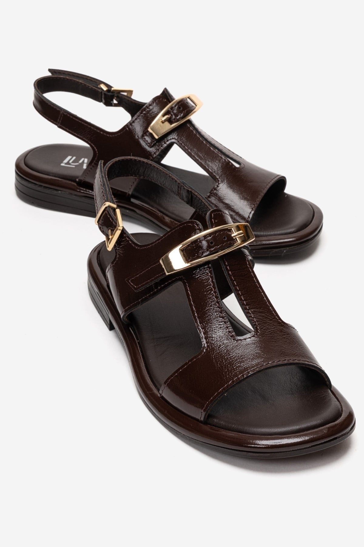 AUREN - Cognac Patent Genuine Leather Sandal (Women)