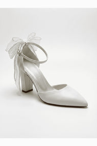 Elvienne Pointed Toe Bow Detail Block Heel Bridal Sandals