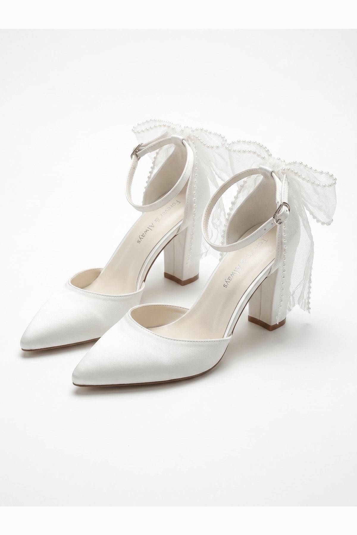 Elvienne Pointed Toe Bow Detail Block Heel Bridal Sandals