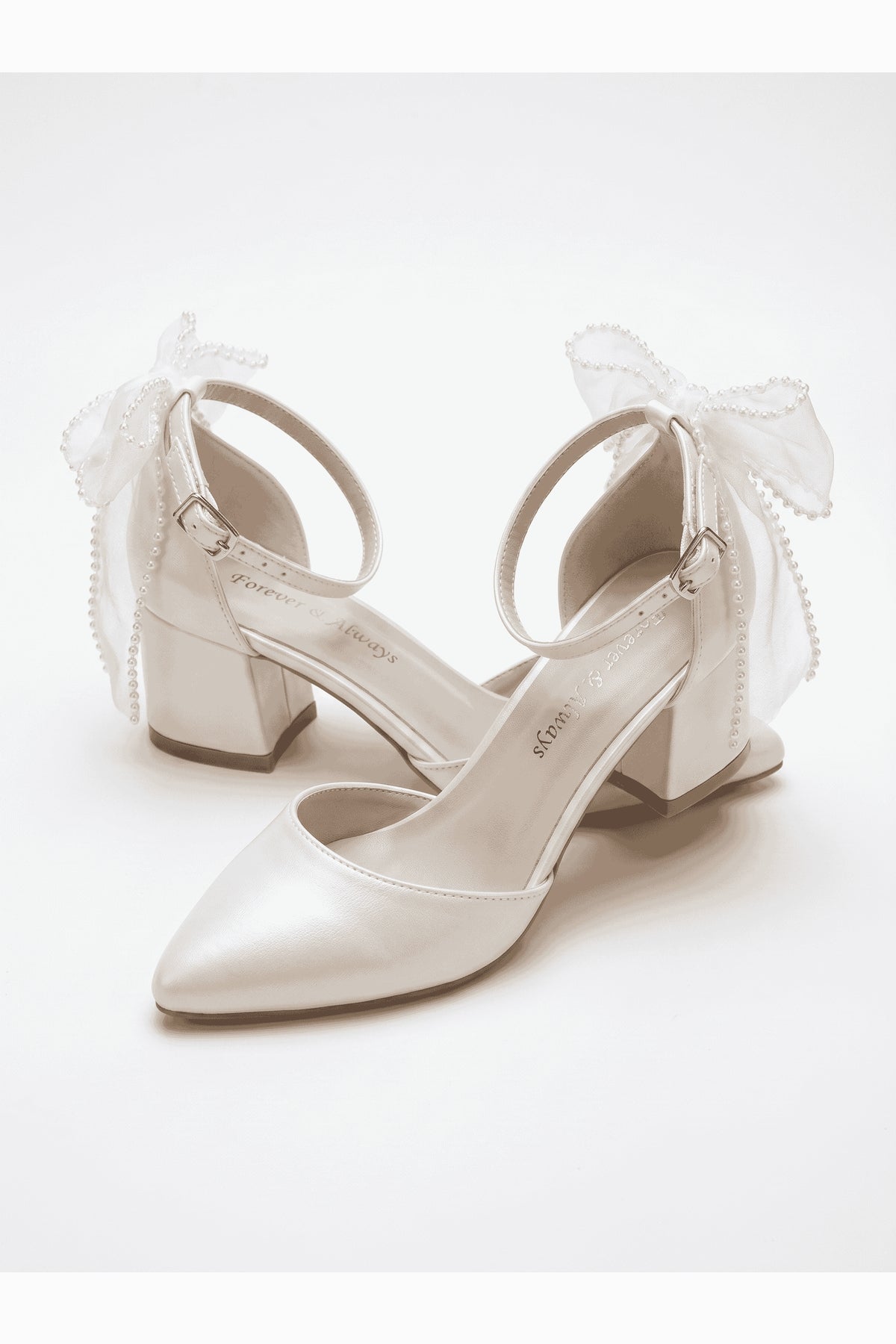 Rosavelle Pointed Toe Bow Detail Block Heel Bridal Sandals