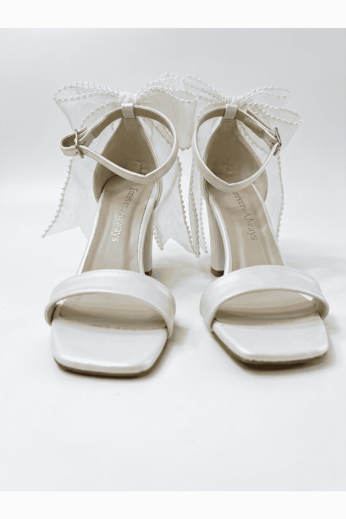 Evarose Open Toe Bow Detail Block Heel Bridal Sandals