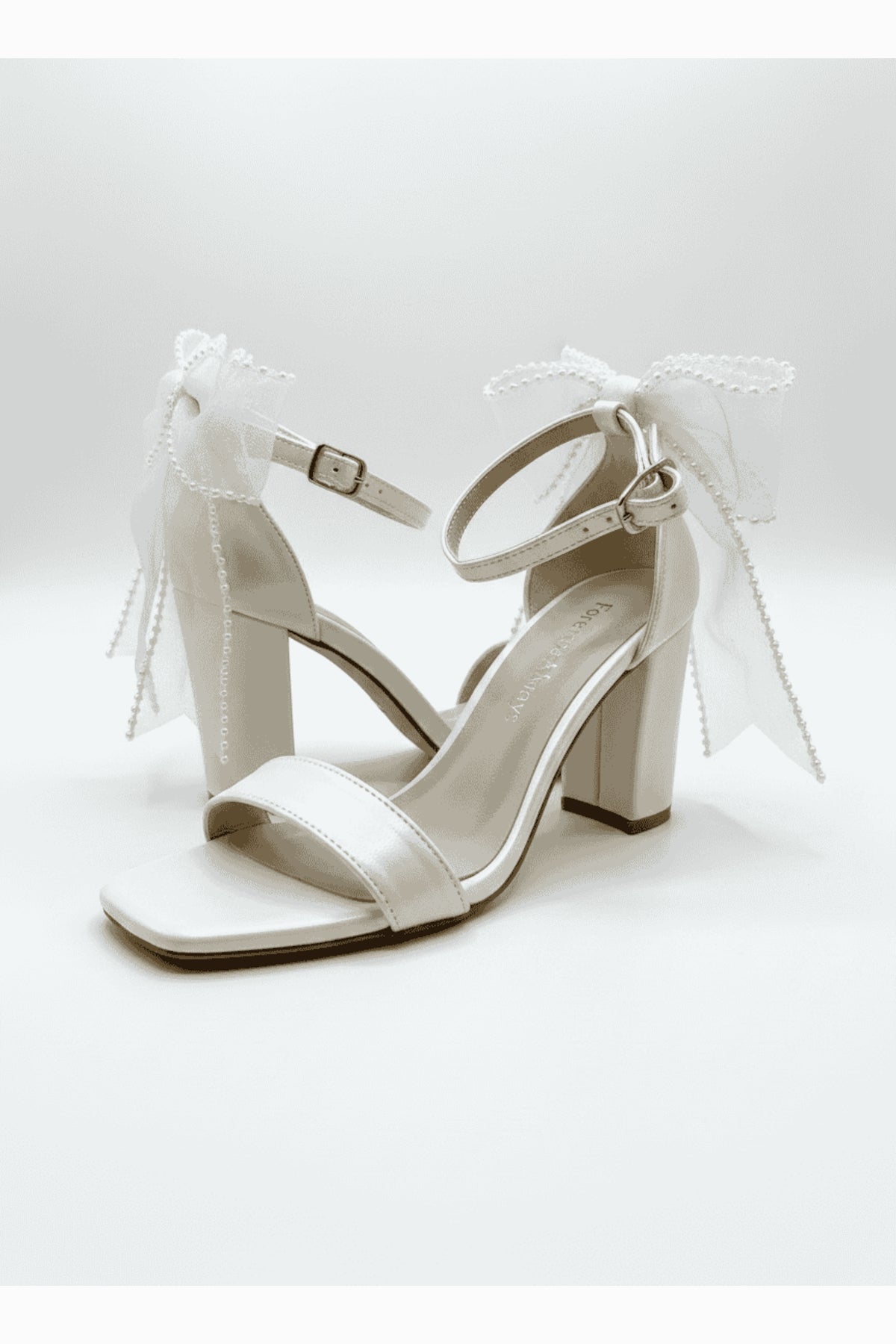 Evarose Open Toe Bow Detail Block Heel Bridal Sandals