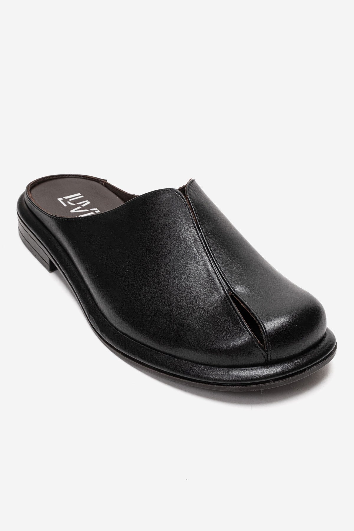 Tansy - Black Genuine Leather Closed-Toe Low Heel Mule (Women)