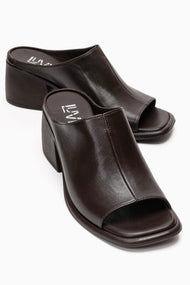 SOREX - Brown Genuine Leather Block Heel Slide (Women)