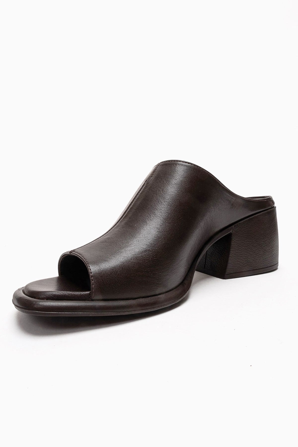 SOREX - Brown Genuine Leather Block Heel Slide (Women)