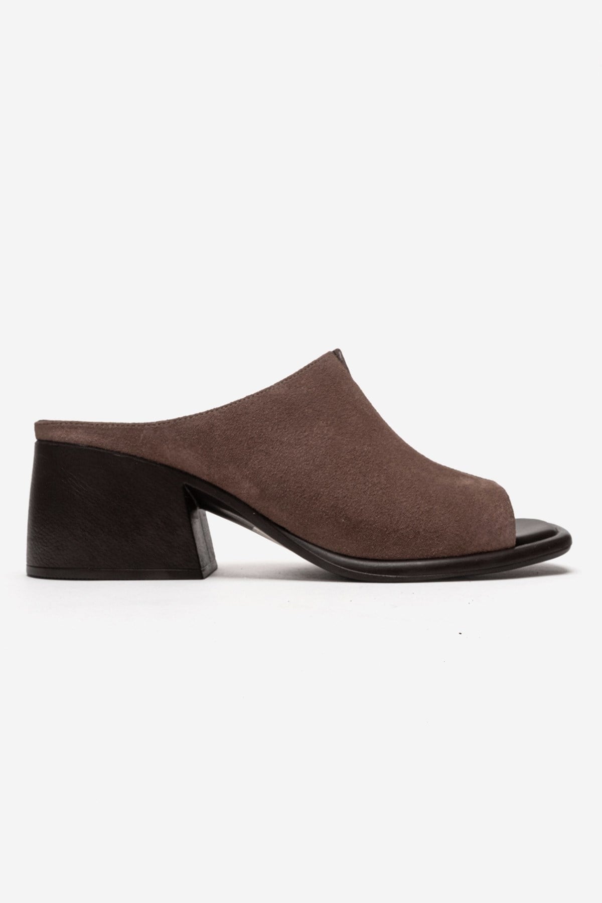 SOREX - Taupe Genuine Suede Leather Block Heel Slide (Women)