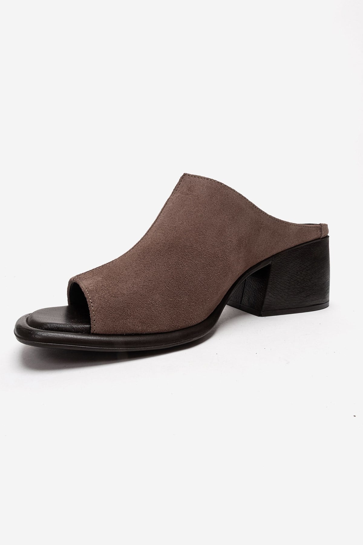 SOREX - Taupe Genuine Suede Leather Block Heel Slide (Women)
