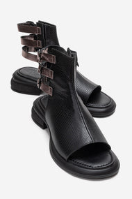 Carina - Black Genuine Leather Side-Zip Sandal (Women)
