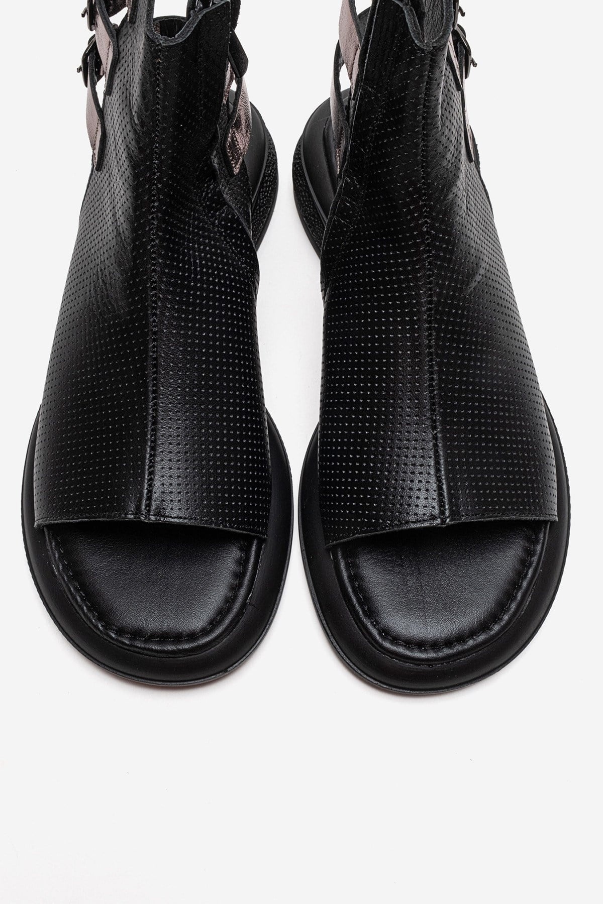Carina - Black Genuine Leather Side-Zip Sandal (Women)