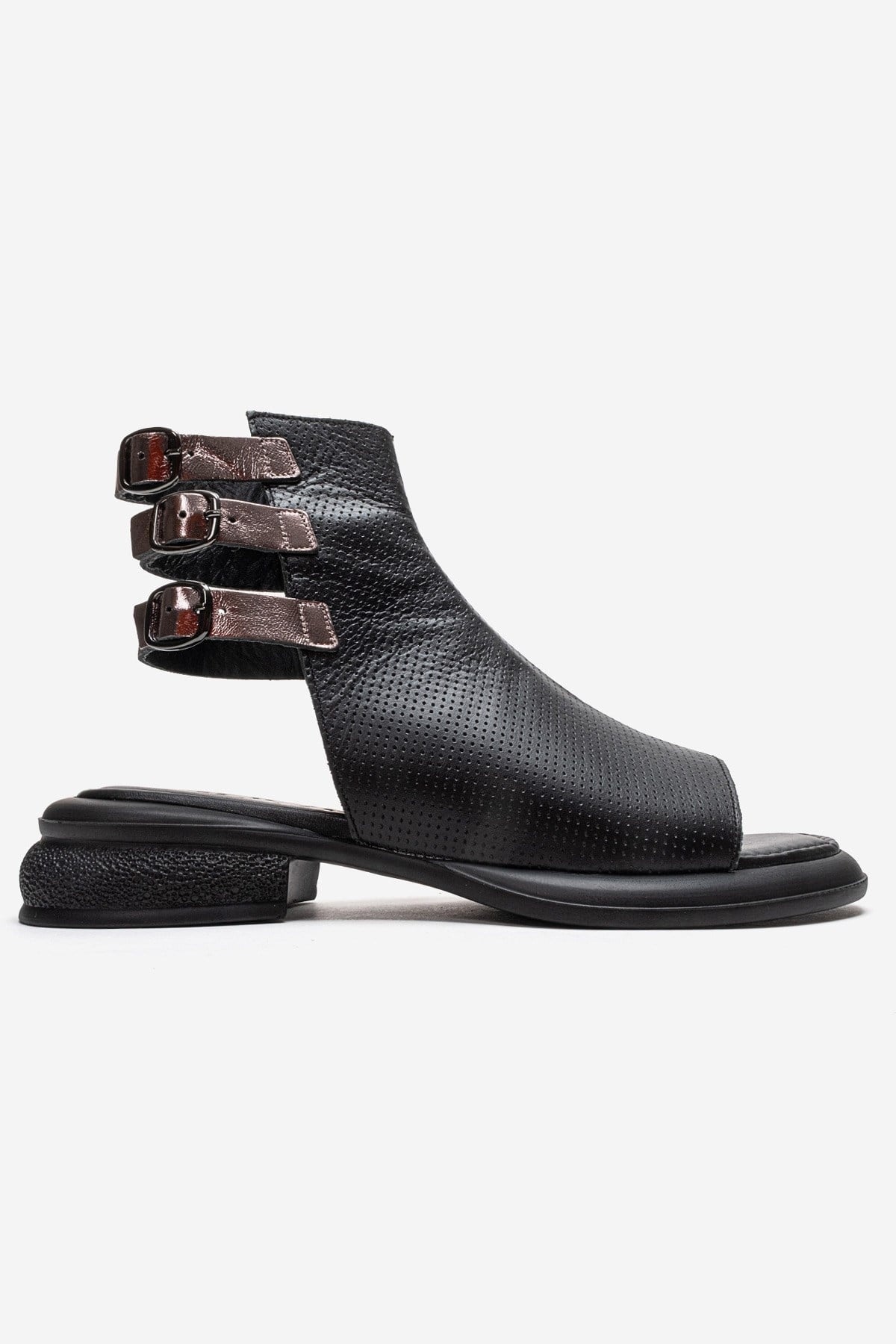 Carina - Black Genuine Leather Side-Zip Sandal (Women)