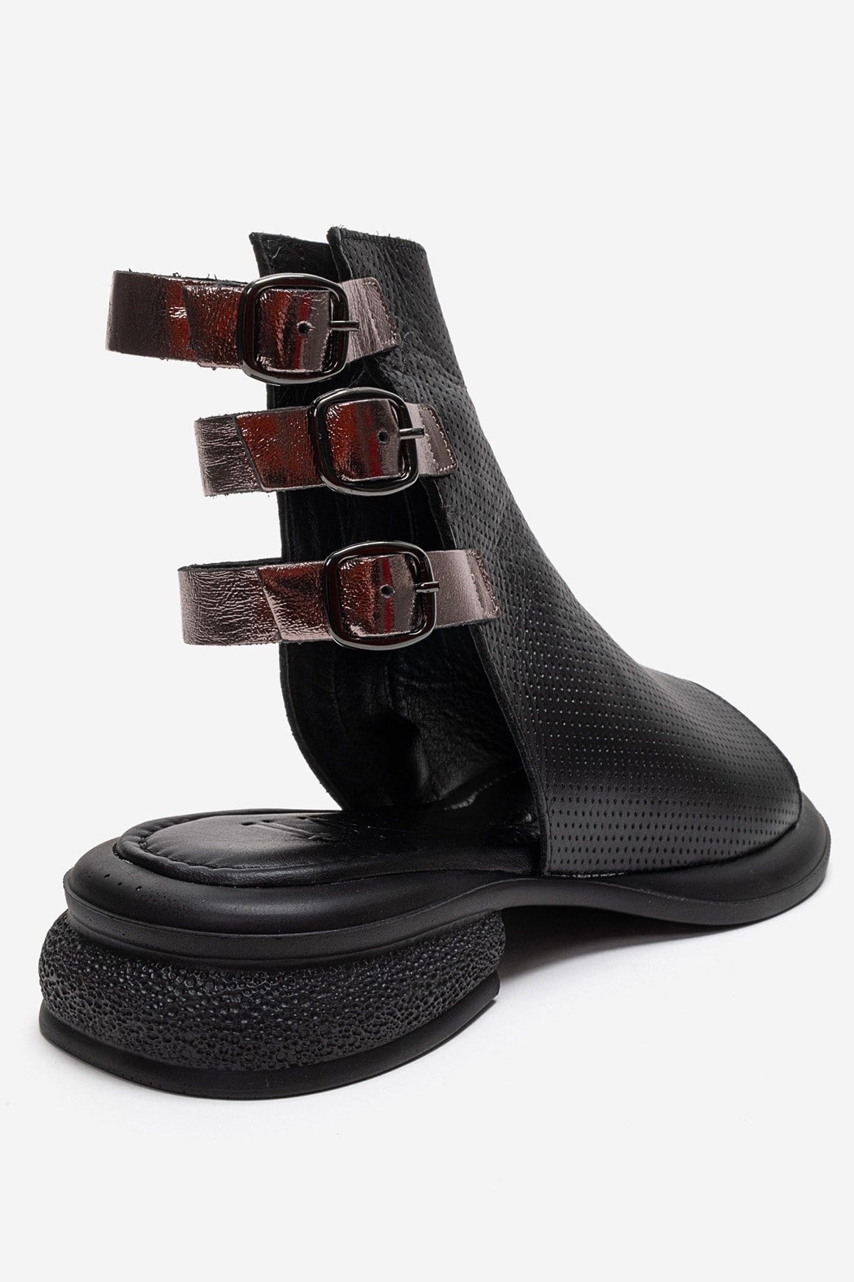 Carina - Black Genuine Leather Side-Zip Sandal (Women)