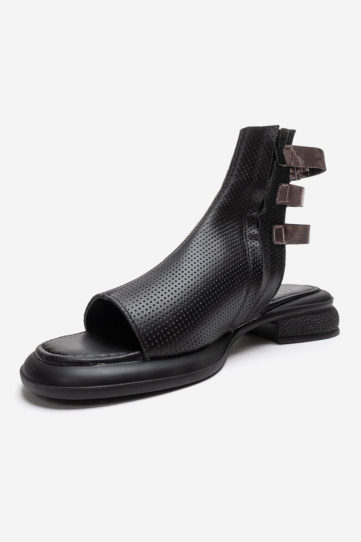 Carina - Black Genuine Leather Side-Zip Sandal (Women)