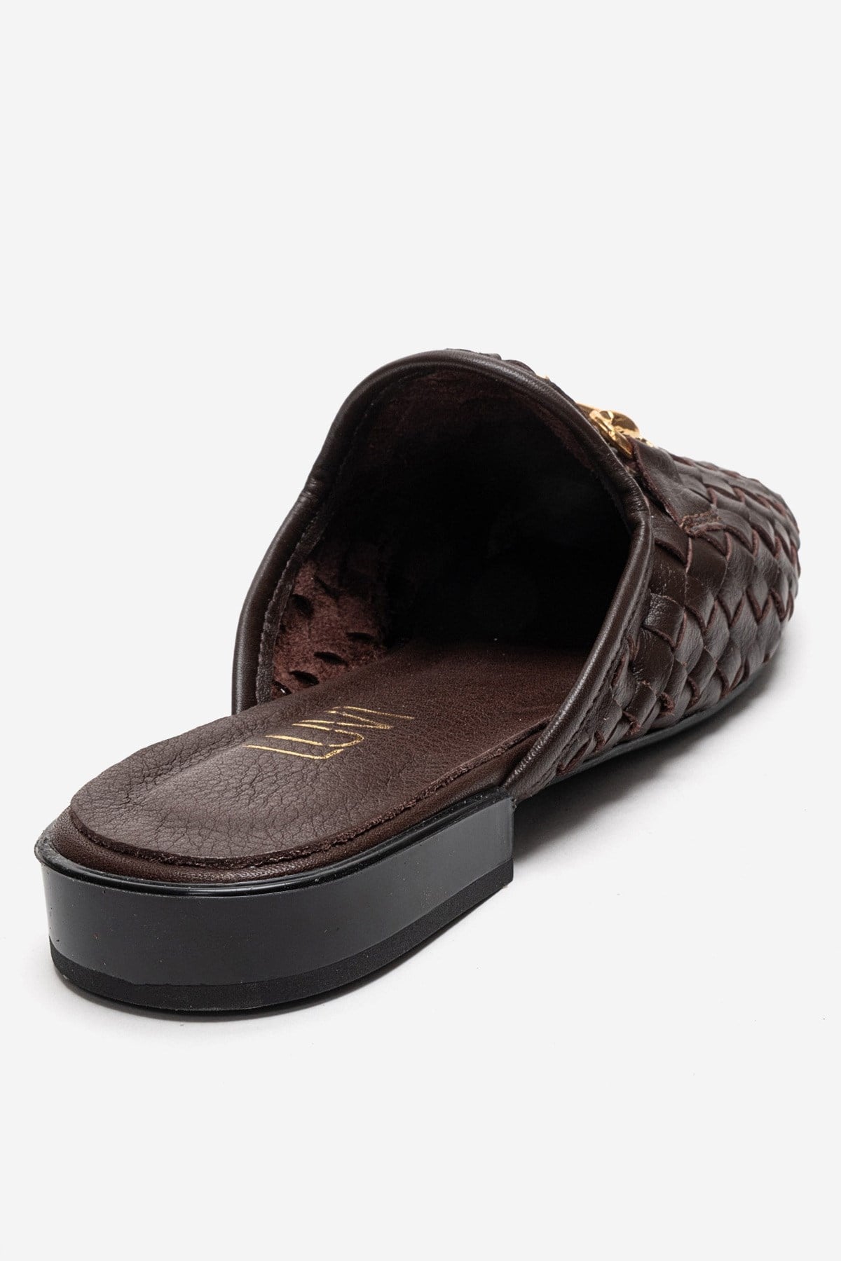 SENIA - Brown Genuine Leather Buckle Front Closed Mule (Women)