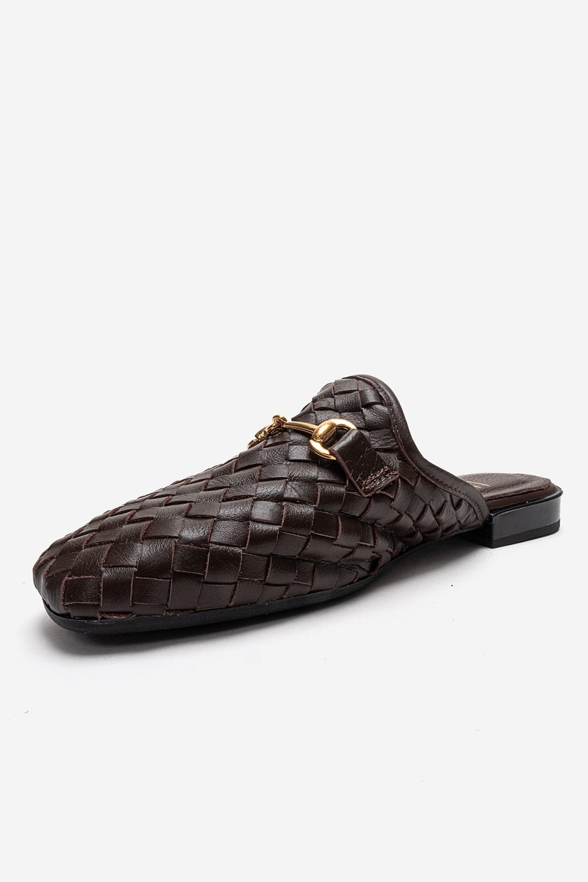 SENIA - Brown Genuine Leather Buckle Front Closed Mule (Women)