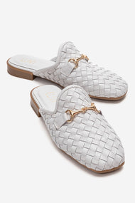 SENIA - White Genuine Leather Buckle Front Closed Mule (Women)