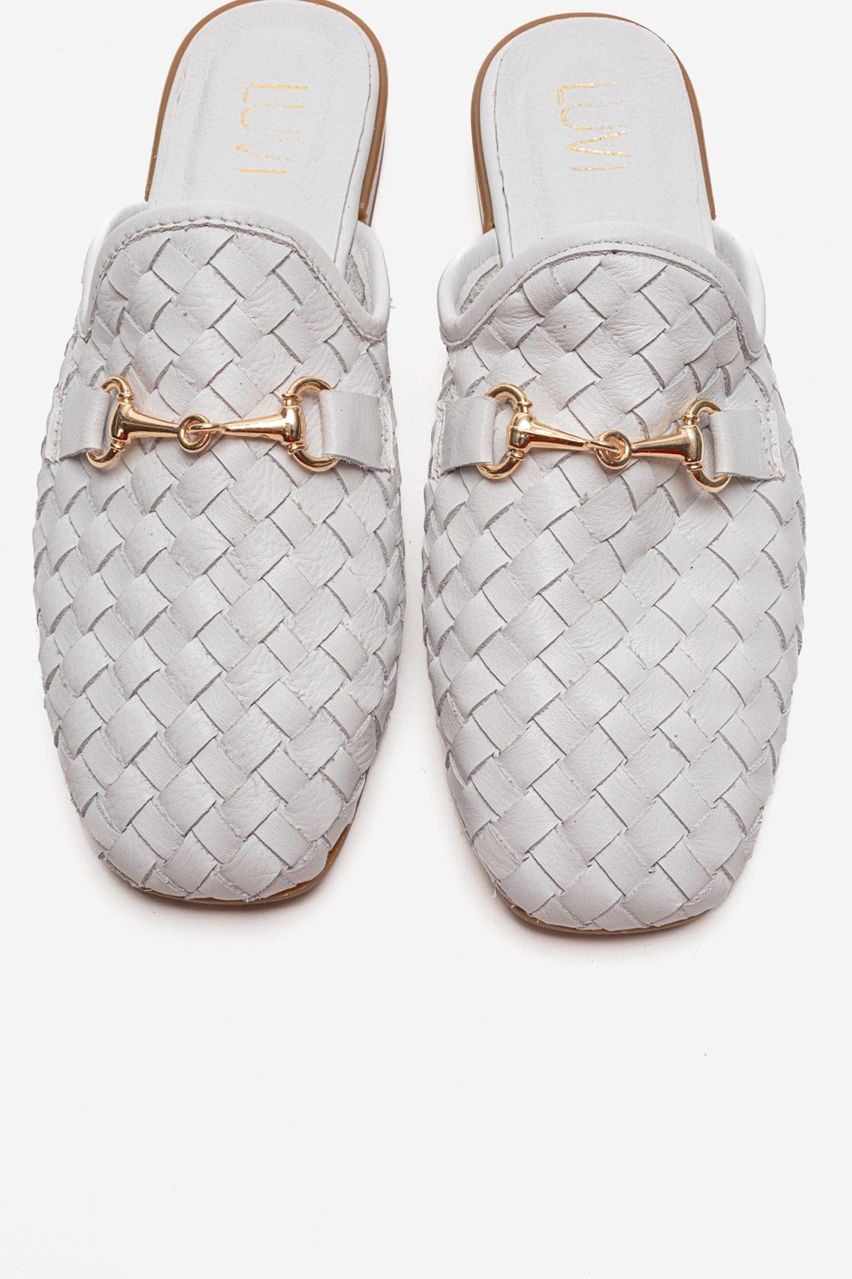 SENIA - White Genuine Leather Buckle Front Closed Mule (Women)