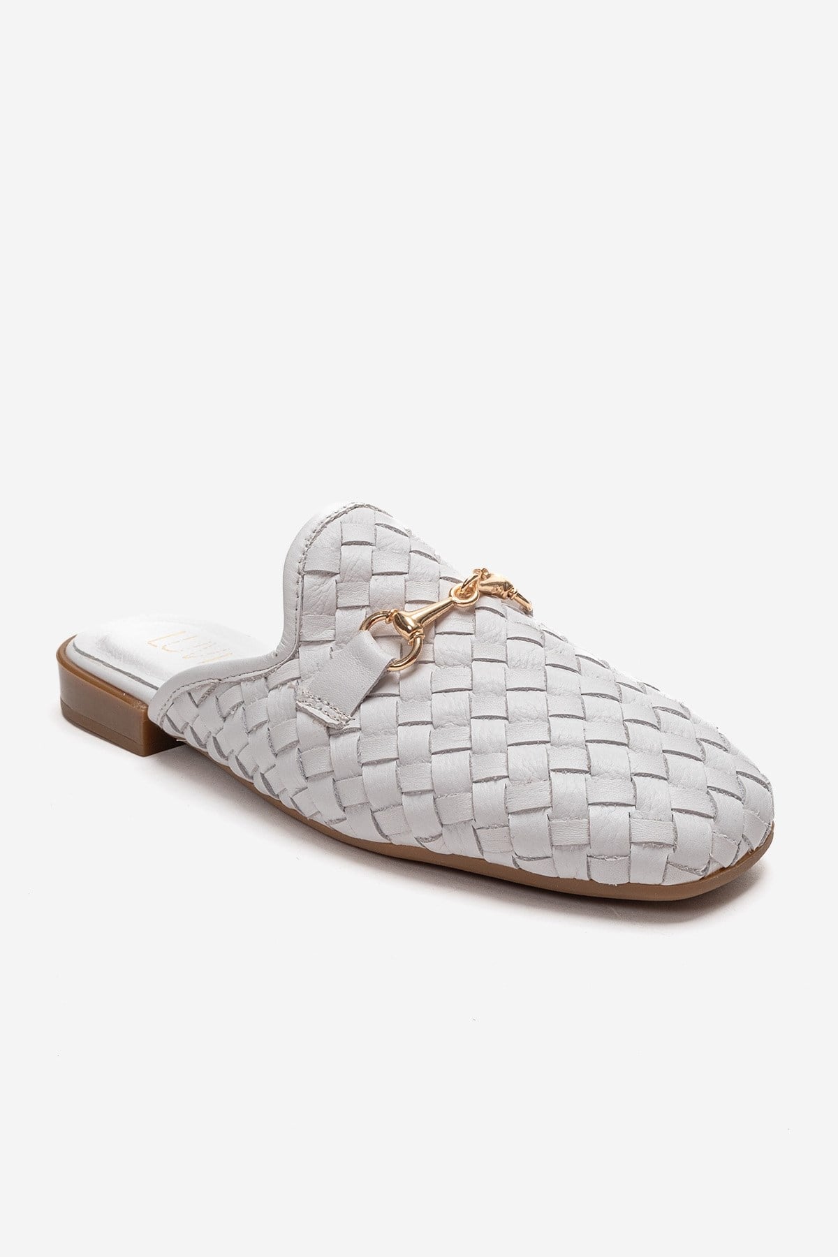 SENIA - White Genuine Leather Buckle Front Closed Mule (Women)