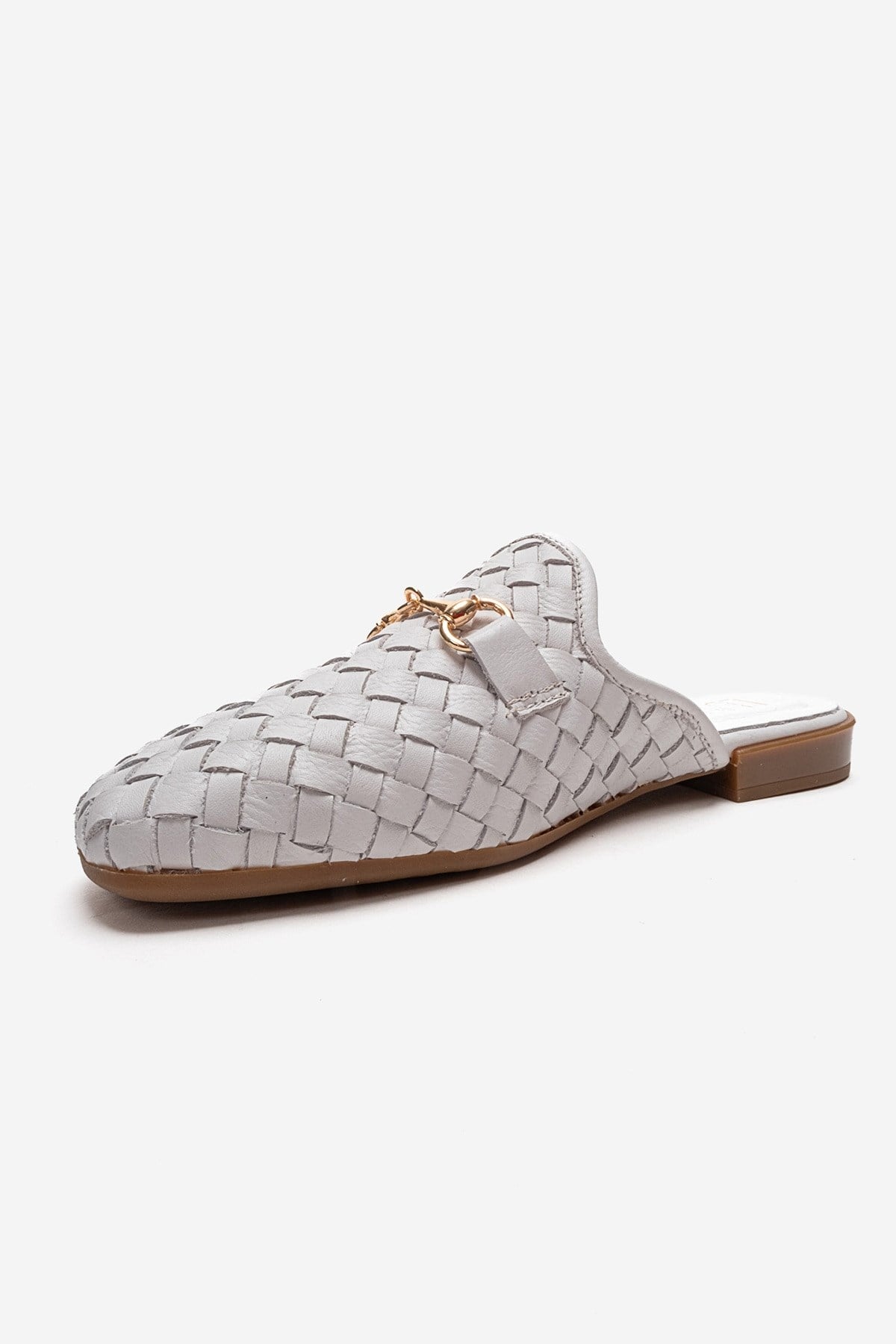 SENIA - White Genuine Leather Buckle Front Closed Mule (Women)