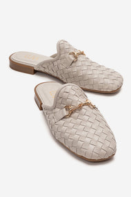 SENIA - Off-White Genuine Leather Buckle Front Closed Mule (Women)