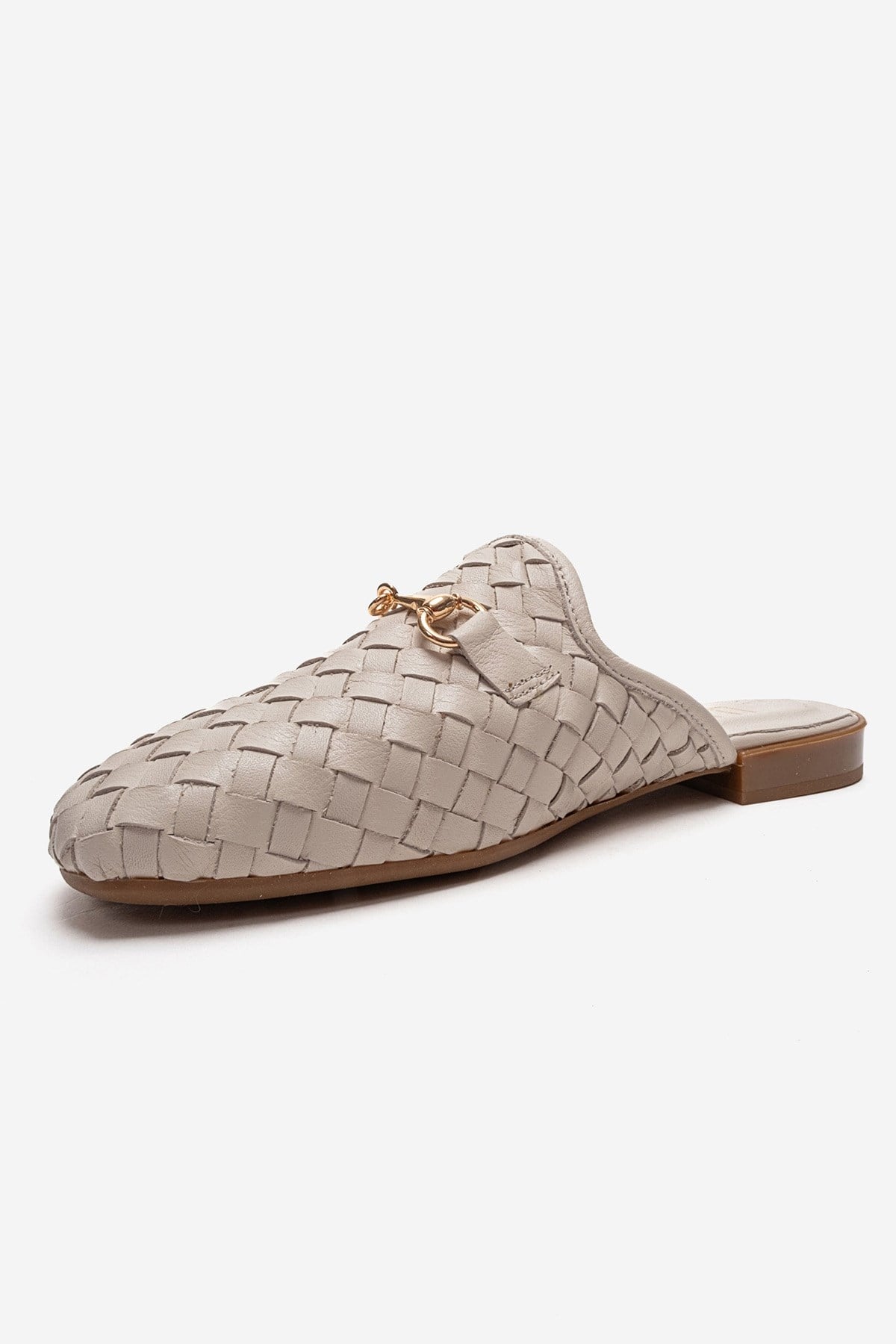 SENIA - Off-White Genuine Leather Buckle Front Closed Mule (Women)