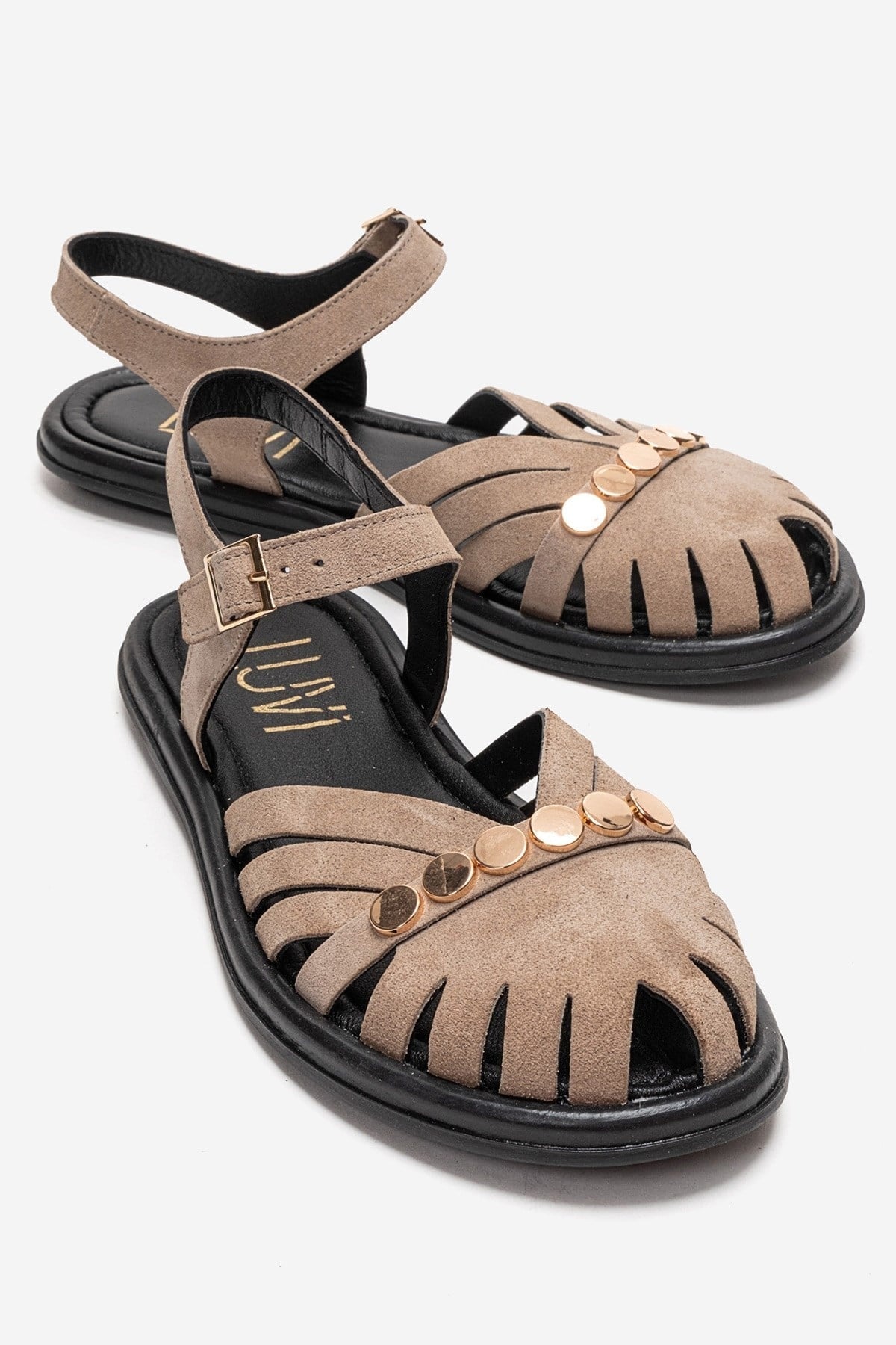 CHIELA - Taupe Genuine Leather Ankle Strap Sandal (Women)