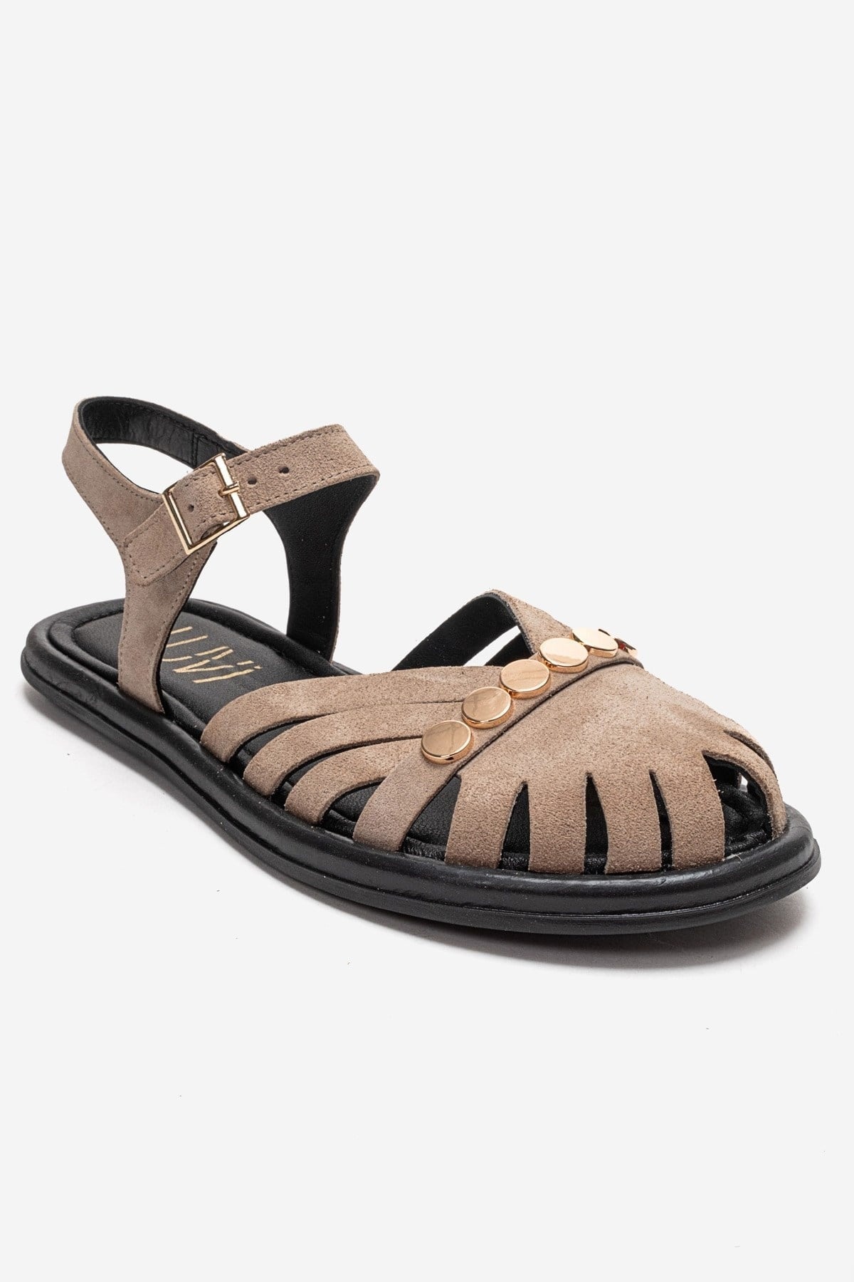CHIELA - Taupe Genuine Leather Ankle Strap Sandal (Women)