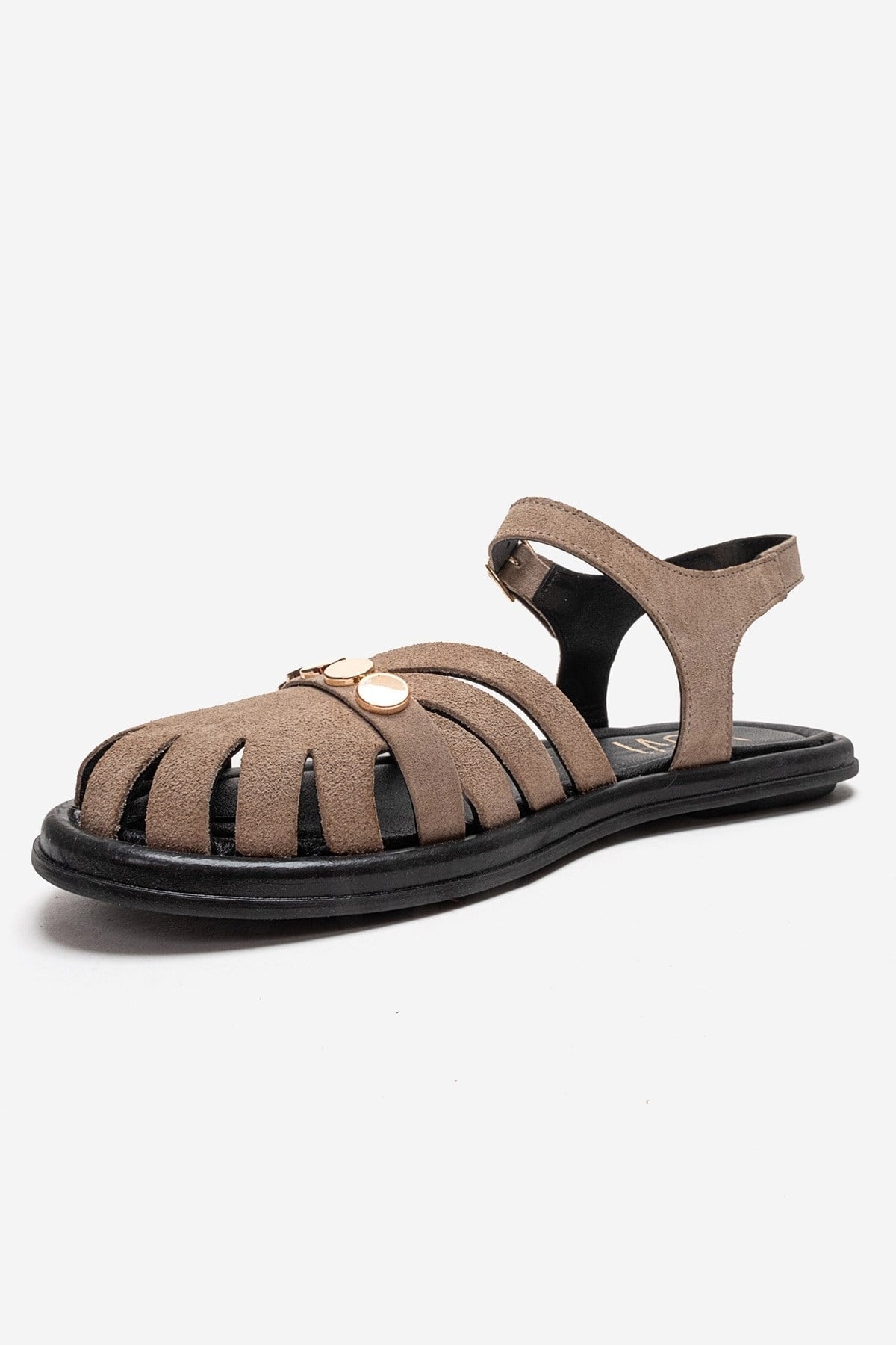 CHIELA - Taupe Genuine Leather Ankle Strap Sandal (Women)