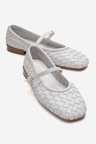 YEVORA - White Genuine Leather Mary Jane Ballet Flat (Women)