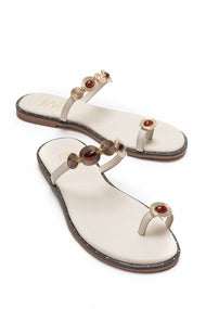 MARTINEZ - Beige Genuine Leather Thong Sandal (Women)