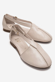 FABLE - Beige Genuine Leather Side-Open Ankle-Strap Ballet Flat (Women)