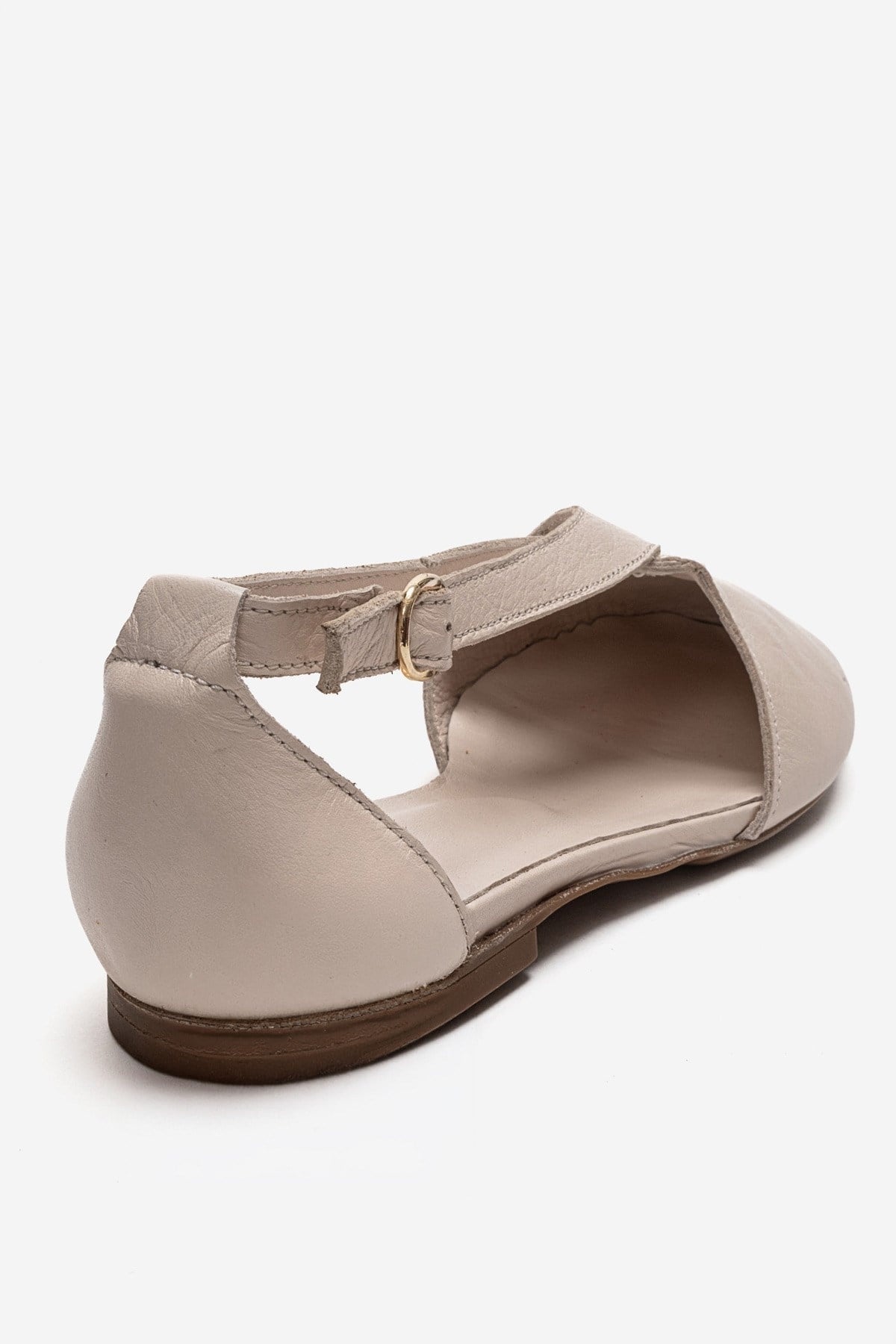 FABLE - Beige Genuine Leather Side-Open Ankle-Strap Ballet Flat (Women)