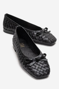 GAREN - Black Genuine Leather Ballet Flat (Women)