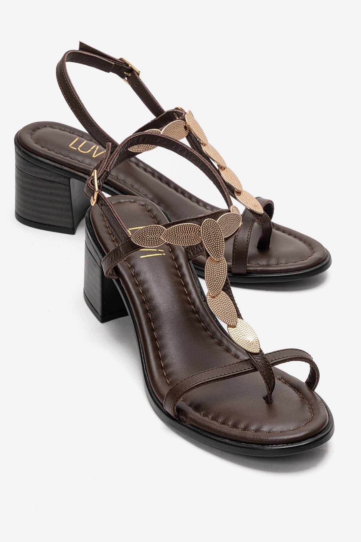 SERONA - Brown Genuine Leather Buckled Block Heel Sandal (Women)