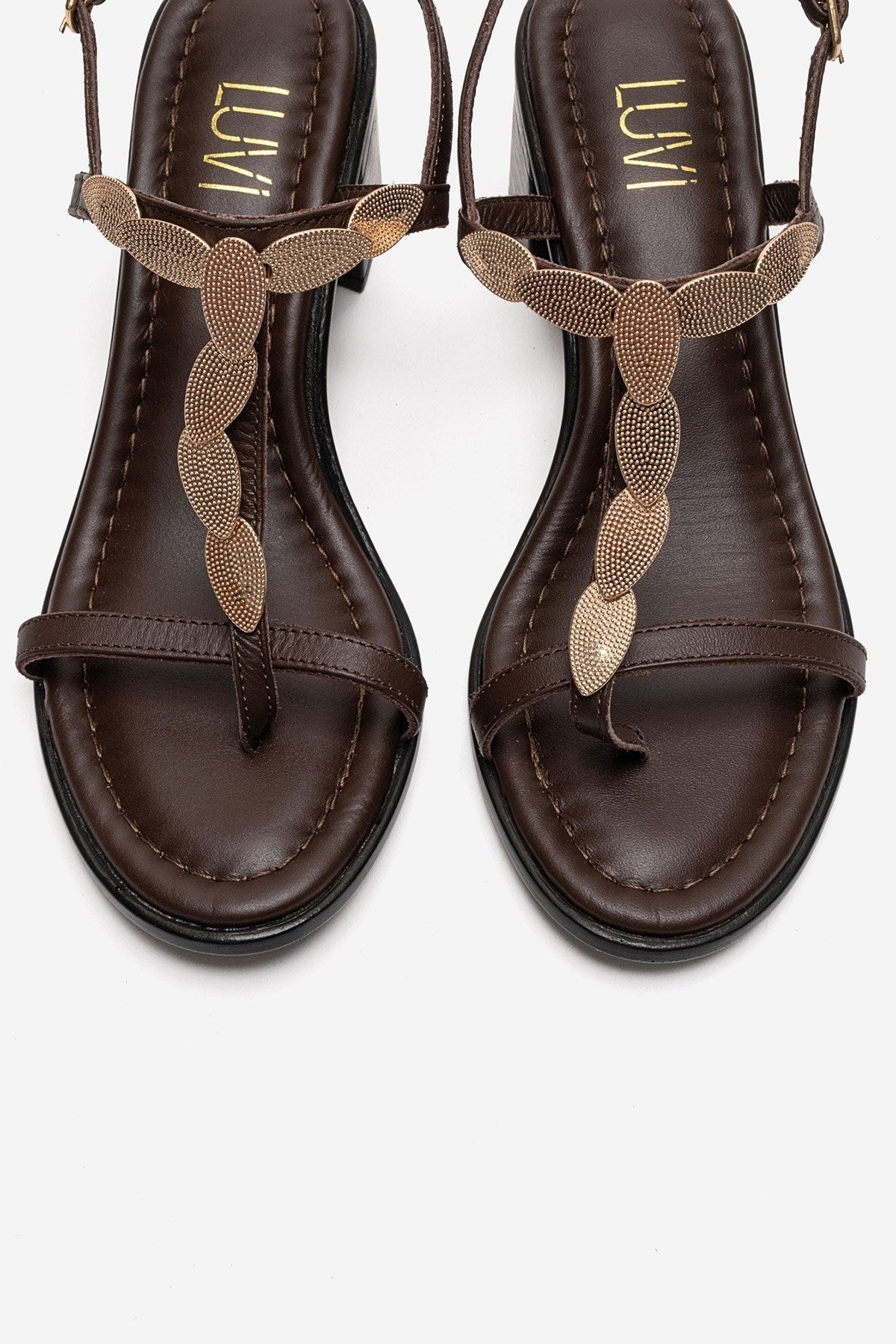 SERONA - Brown Genuine Leather Buckled Block Heel Sandal (Women)