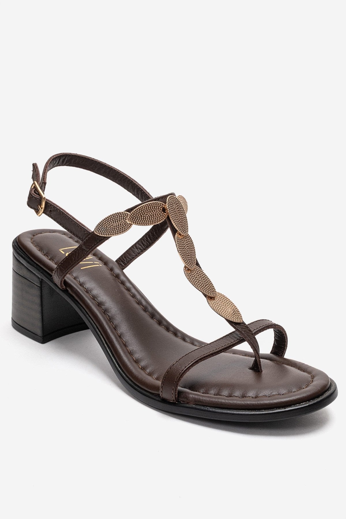 SERONA - Brown Genuine Leather Buckled Block Heel Sandal (Women)