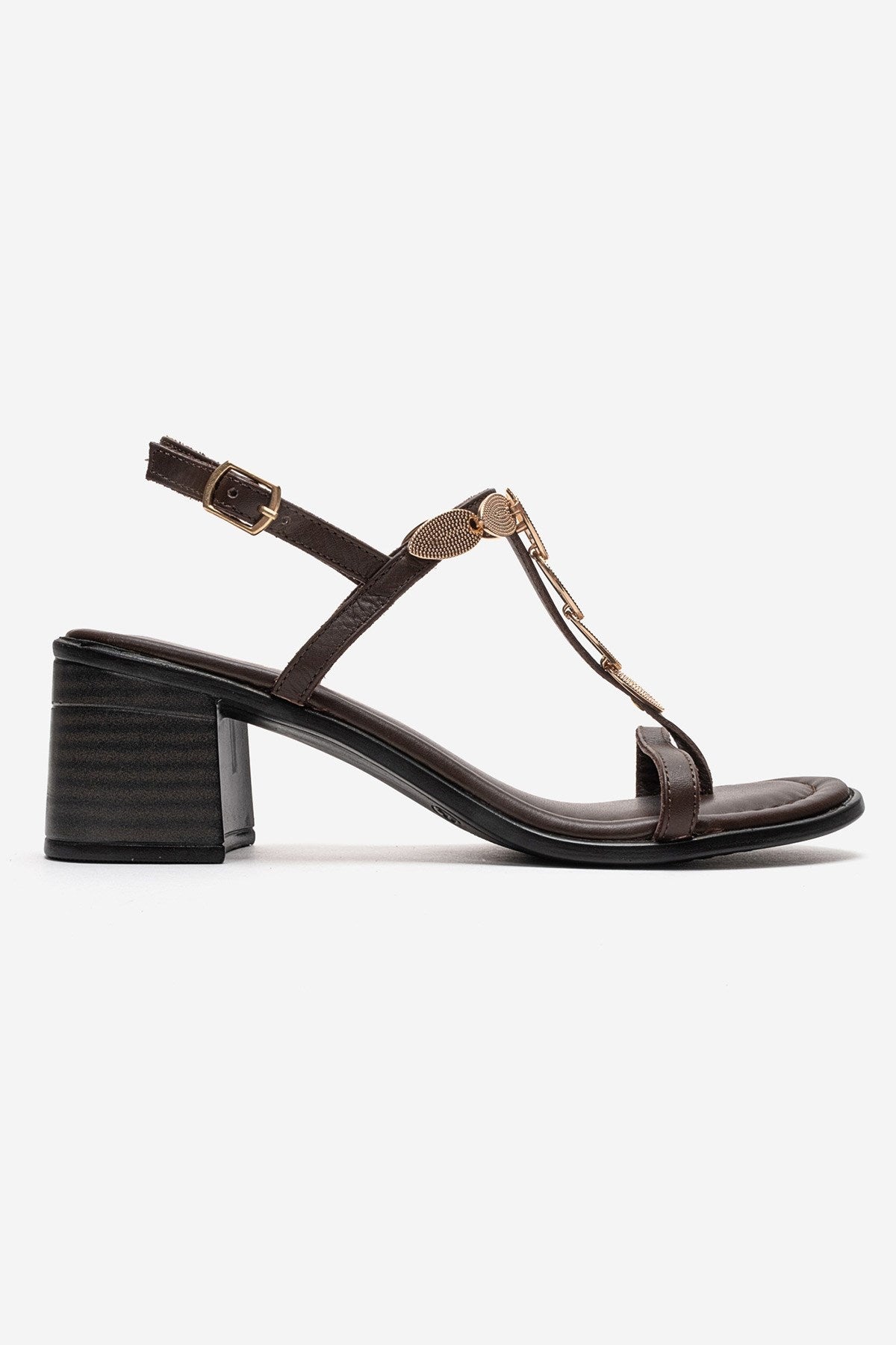 SERONA - Brown Genuine Leather Buckled Block Heel Sandal (Women)