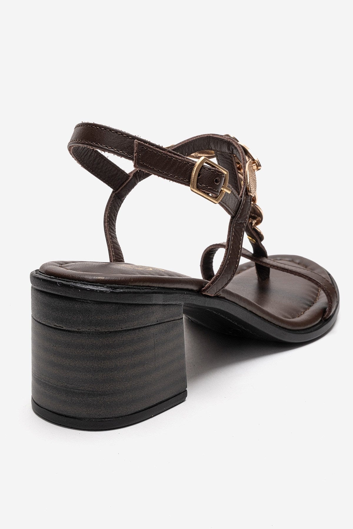 SERONA - Brown Genuine Leather Buckled Block Heel Sandal (Women)