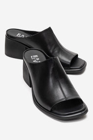 SOREX - Black Genuine Leather Block Heel Mule (Women)