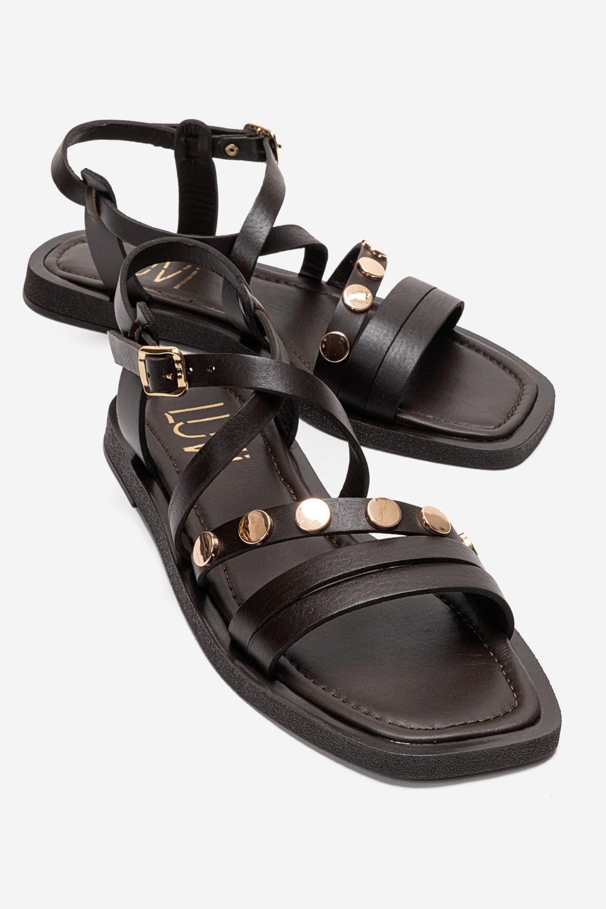 Poole - Brown Genuine Leather Multi-Strap Sandal (Women)